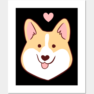 Cute corgi face with a heart illustration Posters and Art